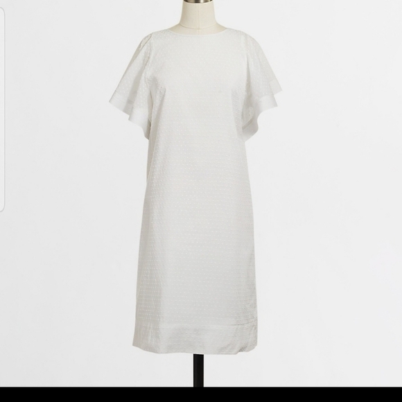 J. Crew Factory flutter short sleeve Swiss dot above knee dress white Sz: 00 - Picture 2 of 9